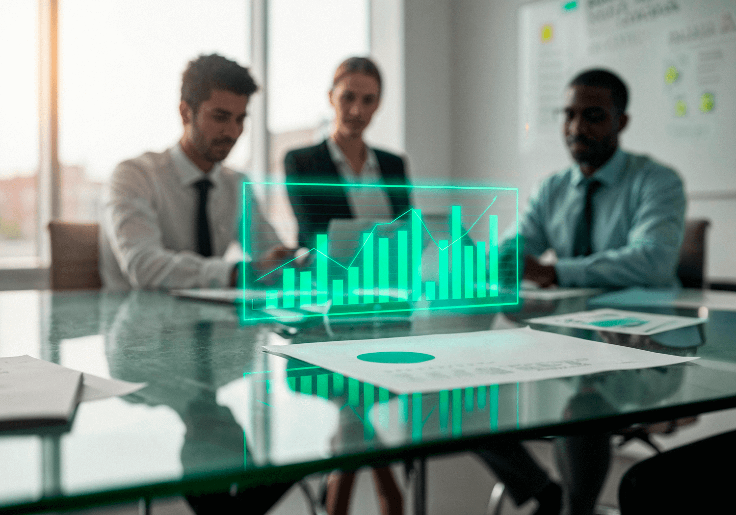 empresários discutindo grafico